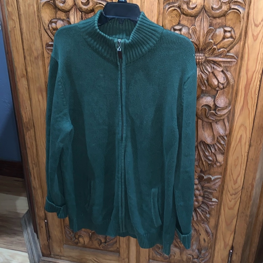 EUC LL Bean large Tall green zip up cardigan